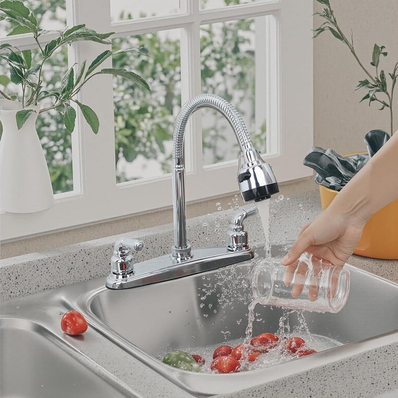 JAMESVAN RV Kitchen Faucets,Flexible Spout RV Kitchen Sink Faucet Replacement with Two Handle-8" Main Body,High Arch-360 Swivel Replace for RV Home Campers Motorhomes Travel Trailers,Chrome - Image 5
